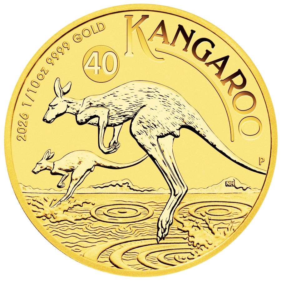 Zlatá minca Australian Kangaroo 1/10 oz 2026 40. výročie Zlatá minca Australian Kangaroo 1/10 oz 2026 40. výročie
