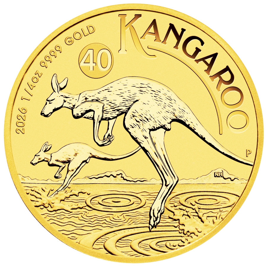 Zlatá mince Australian Kangaroo 1/4 oz 2026 40. výročí Zlatá mince Australian Kangaroo 1/4 oz 2026 40. výročí
